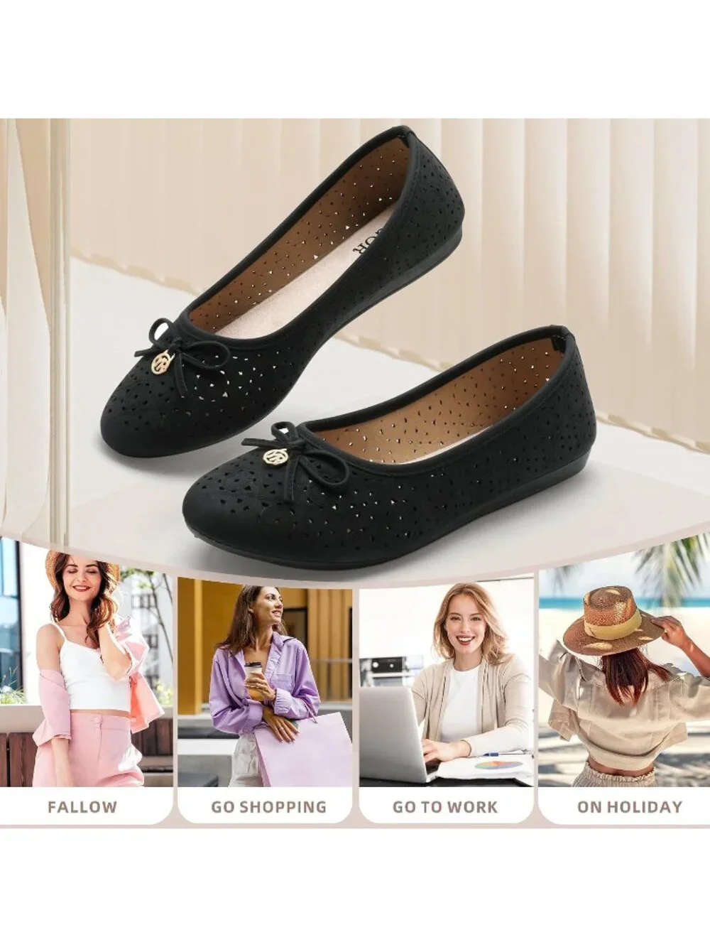 Women's Black Comfortable Slip on Round Toe Casual Ballet Flat Shoes for Walking